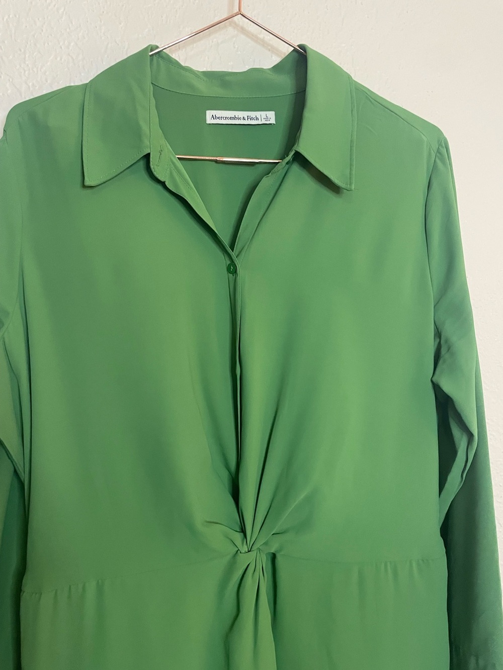 Abercrombie & Fitch Long Sleeve Twist Front Green Mini Shirt Dress L - Picture 5 of 10